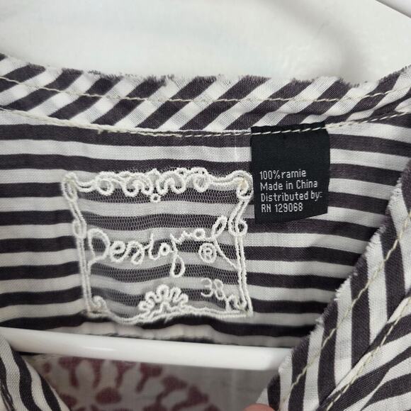 Desigual White Gray Striped Long Sleeve Button Up Arsty Mini Dress Size 8 - Picture 3 of 11